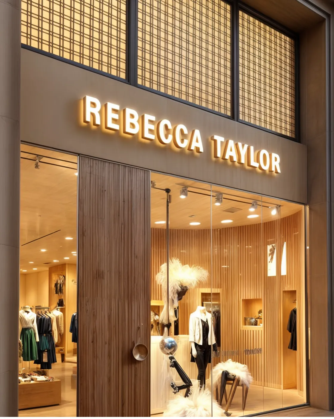 Letrero con letras de acrílico en una tienda de ropa